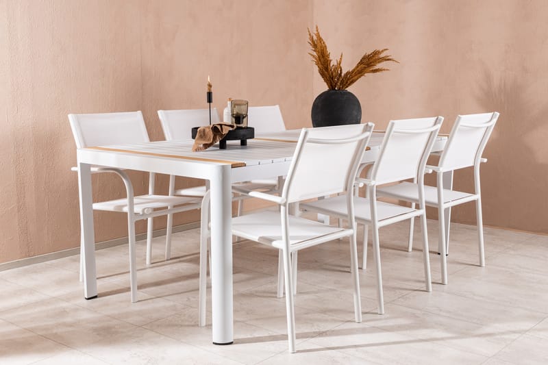 Togo Matgrupp Utomhus 200 cm Rektangulär med 6 Santorini Utestolar - Natur - Utemöbler - Utegrupp - Matgrupp utomhus