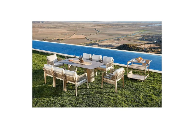 Trädgårdsbord & stolar (8 delar) Bonavista Keramik Beige - Ljusbrun - Utemöbler - Utegrupp - Matgrupp utomhus