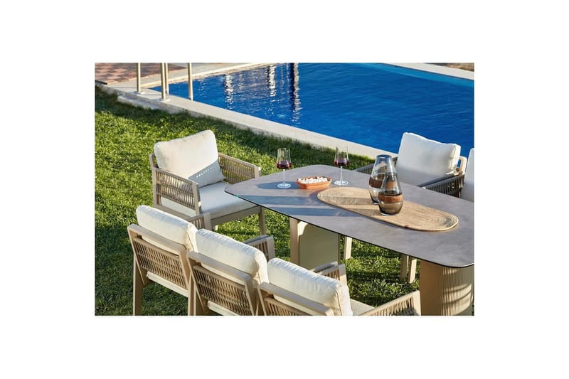Trädgårdsbord & stolar (8 delar) Bonavista Keramik Beige - Ljusbrun - Utemöbler - Utegrupp - Matgrupp utomhus