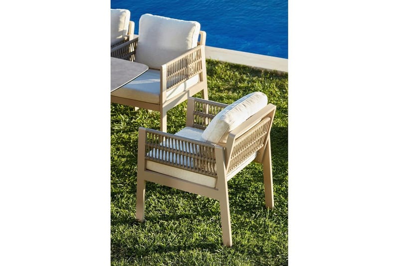 Trädgårdsbord & stolar (8 delar) Bonavista Keramik Beige - Ljusbrun - Utemöbler - Utegrupp - Matgrupp utomhus