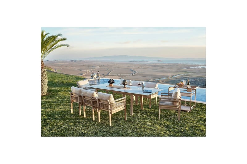 Trädgårdsbord & stolar (8 delar) Norieland Keramisk Beige - Beige - Utemöbler - Utegrupp - Matgrupp utomhus