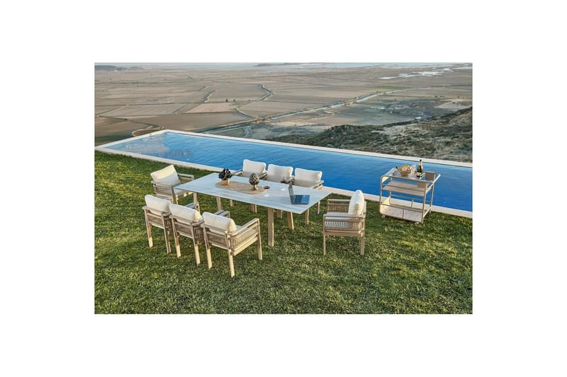 Trädgårdsbord & stolar (8 delar) Norieland Keramisk Beige - Beige - Utemöbler - Utegrupp - Matgrupp utomhus