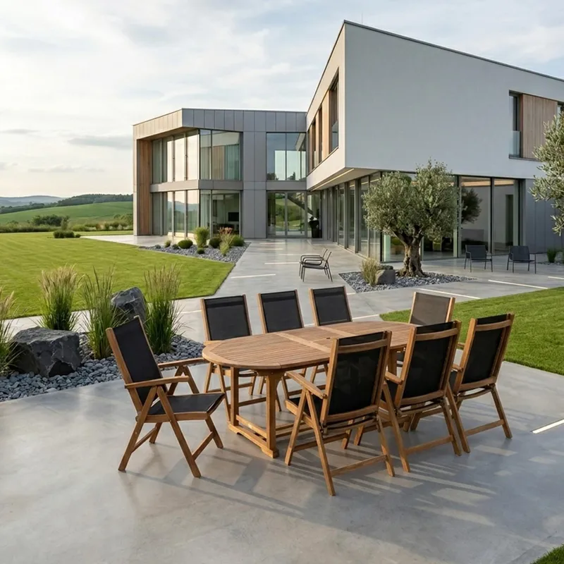 Trädgårdsmöbelgrupp Fabiola bord och 8 stolar - Brun - Utemöbler - Utegrupp - Matgrupp utomhus
