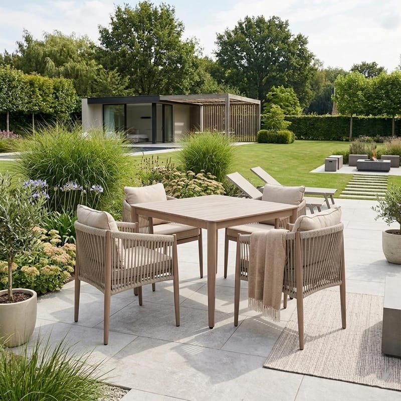 Trädgårdsmöbelgrupp Medina bord och 4 stolar - Beige - Utemöbler - Utegrupp - Matgrupp utomhus