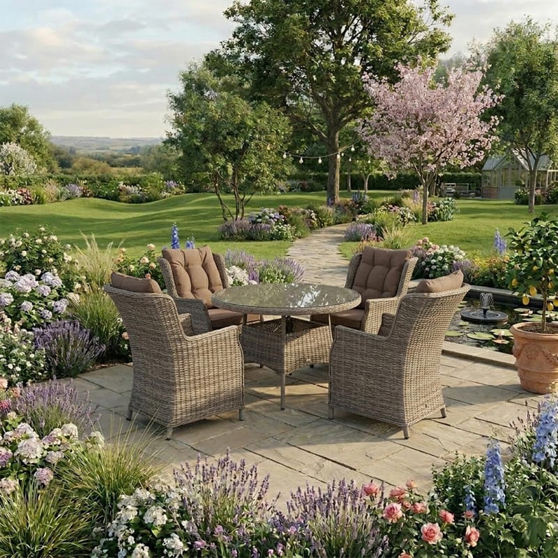 Trädgårdsmöbelgrupp Trento bord och 4 stolar - ljusgrå - Utemöbler - Utegrupp - Matgrupp utomhus