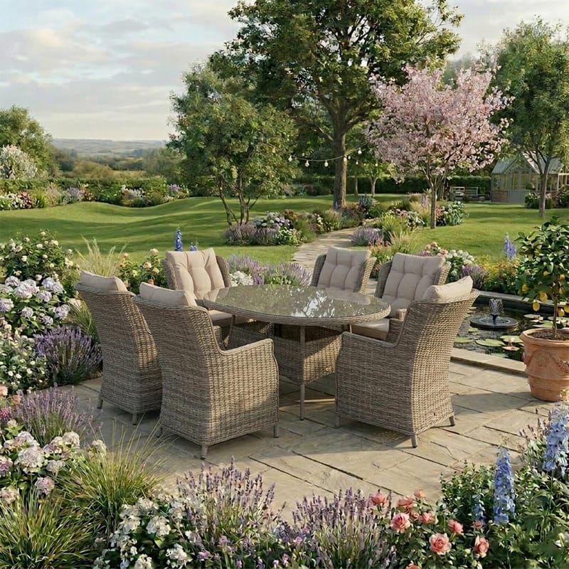 Trädgårdsmöbelgrupp Trento bord och 6 stolar - ljusgrå - Utemöbler - Utegrupp - Matgrupp utomhus