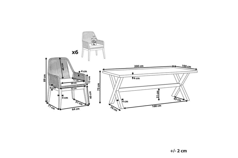Trädgårdsmöbelset Olbia 6-sits Krämvit/svart/ljust trä - Krämvit/svart/ljust trä - Utemöbler - Utegrupp - Matgrupp utomhus