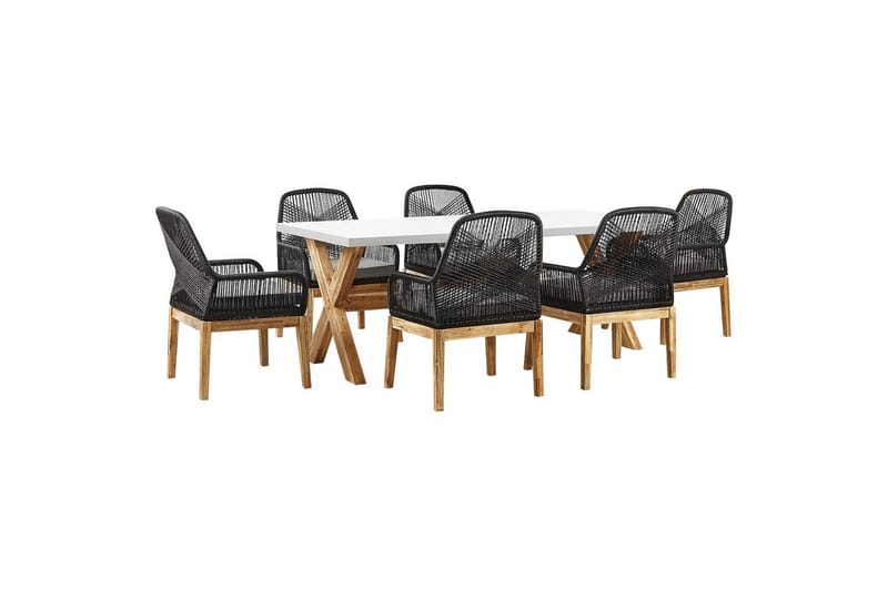 Trädgårdsmöbelset Olbia 6-sits Krämvit/svart/ljust trä - Krämvit/svart/ljust trä - Utemöbler - Utegrupp - Matgrupp utomhus