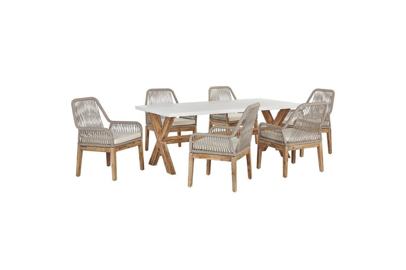 Trädgårdsmöbelset Olbia 6-sits Vit/beige/ljust trä - Vit/beige/ljust trä - Utemöbler - Utegrupp - Matgrupp utomhus