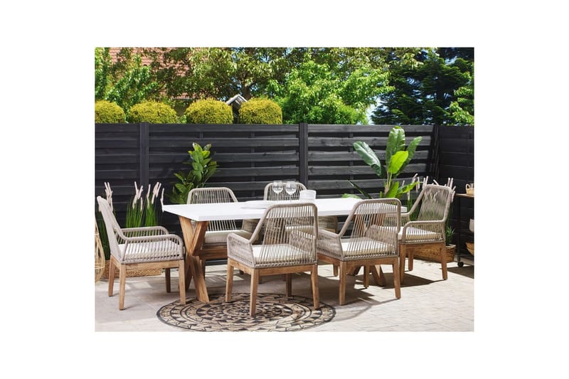 Trädgårdsmöbelset Olbia 6-sits Vit/beige/ljust trä - Vit/beige/ljust trä - Utemöbler - Utegrupp - Matgrupp utomhus