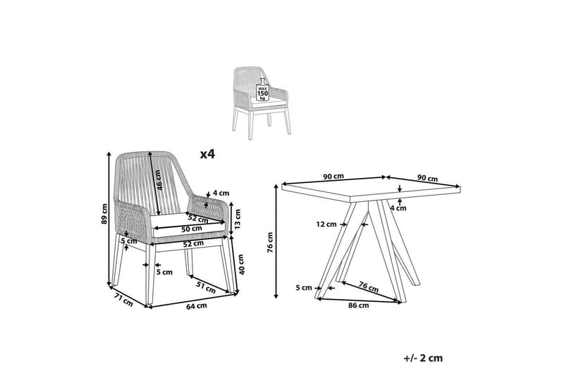 Trädgårdsmöbelset Olbia med fyrkantigt betongbord - Utemöbler - Utegrupp - Matgrupp utomhus