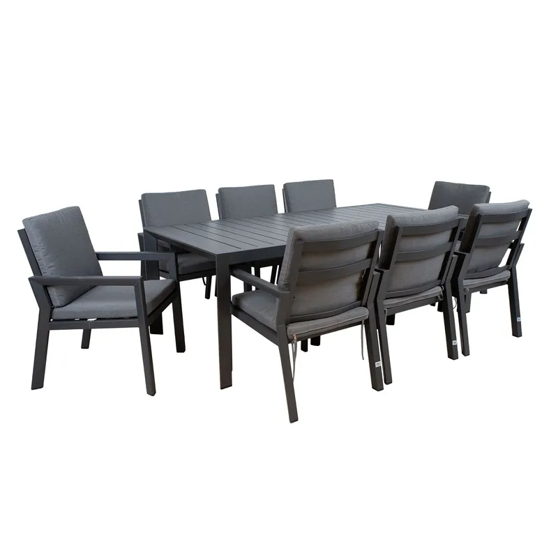 Trädgårdsmöbelset Tomson bord och 8 stolar 61,5 x 68 x 85 cm, Grå