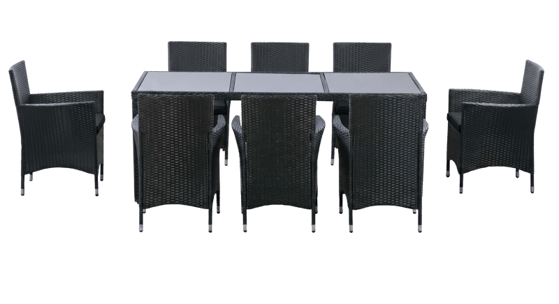 Tr ädgårdsmatgrupp 8 stolar – Svart bord med glasskiva | Lysekil, undefined