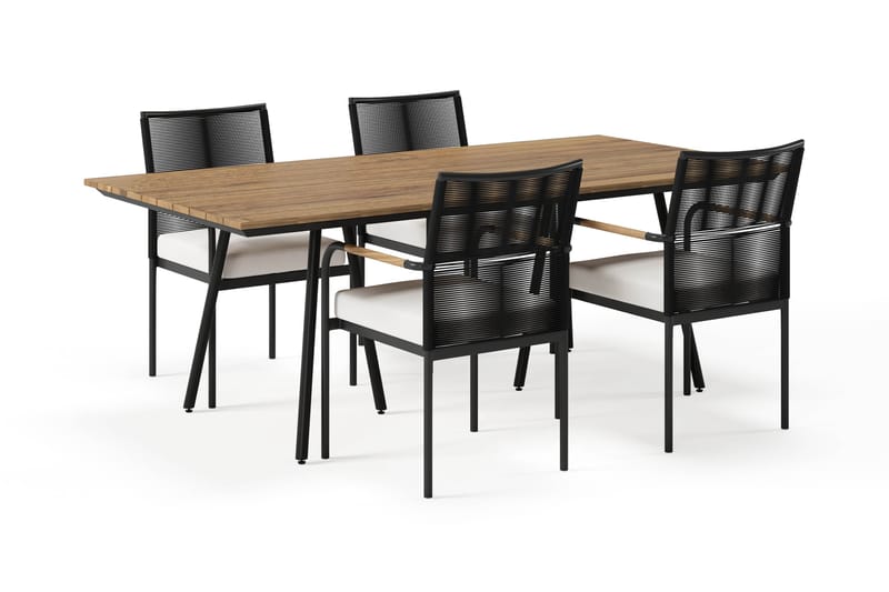 Trio Matbord 200 cm med 4 Sonia Matstolar - Svart/Natur - Utemöbler - Utegrupp - Matgrupp utomhus