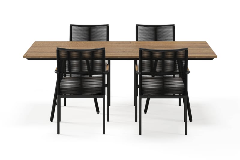 Trio Matbord 200 cm med 4 Sonia Matstolar - Svart/Natur - Utemöbler - Utegrupp - Matgrupp utomhus