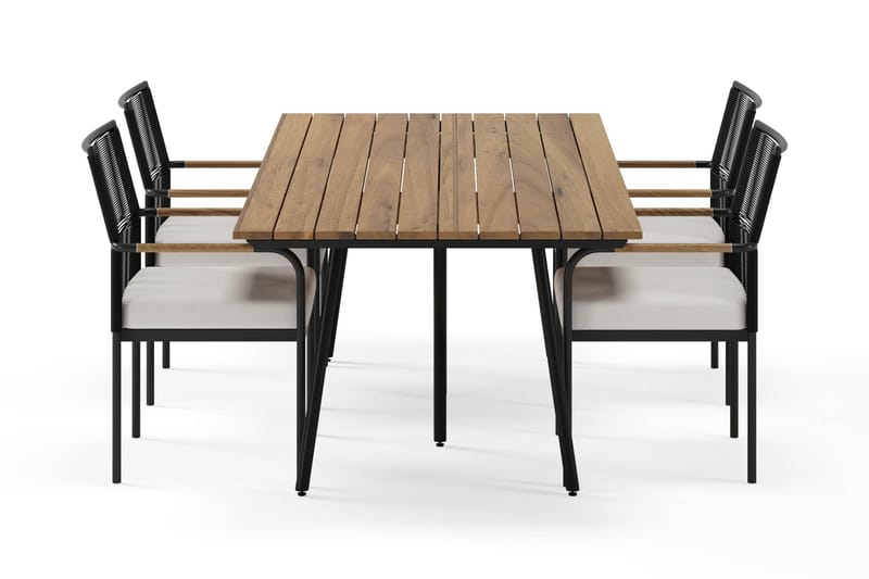 Trio Matbord 200 cm med 4 Sonia Matstolar - Svart/Natur - Utemöbler - Utegrupp - Matgrupp utomhus