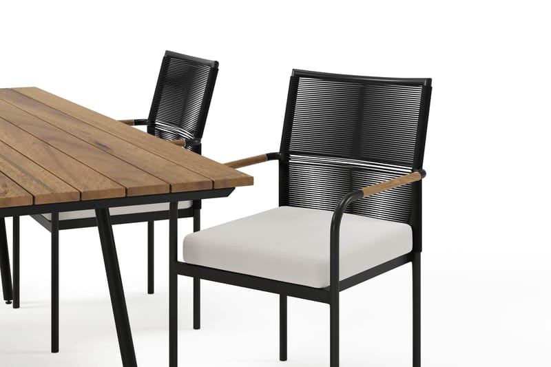 Trio Matbord 200 cm med 4 Sonia Matstolar - Svart/Natur - Utemöbler - Utegrupp - Matgrupp utomhus