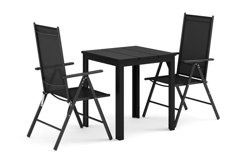 Tunis utomhus caféset 70x70 cm med 2 Maggie positionsstolar - Svart/Svart - Utemöbler - Utegrupp - Matgrupp utomhus