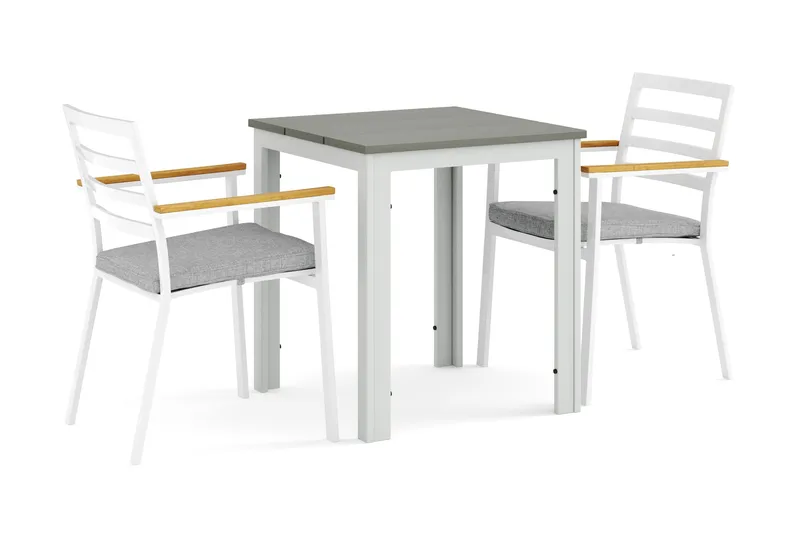 Tunis utomhus caféset 70x70 cm med 2 Oliver karmstolar, Vit/Grå