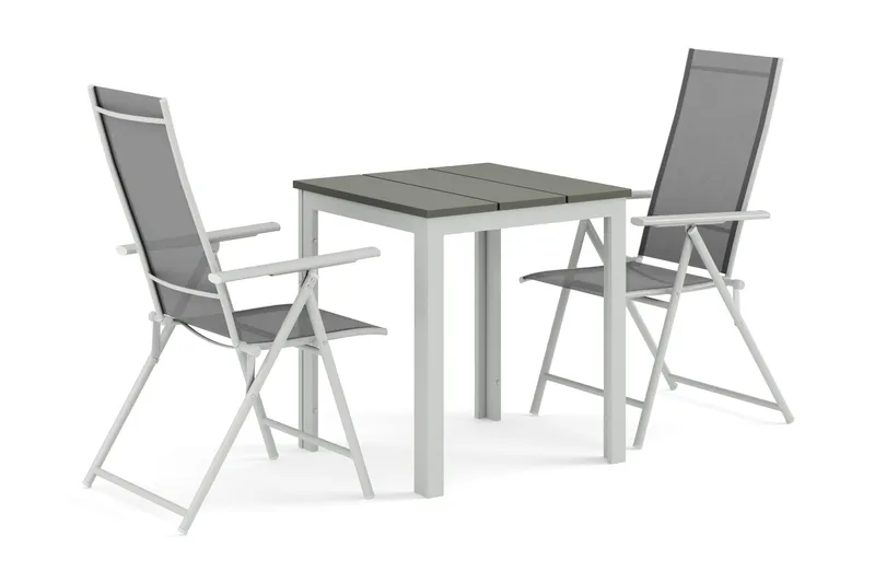 Tunis utomhus caféset 70x70 cm med 2 Sanna positionsstolar - Vit/Grå - Utemöbler - Balkong - Balkongmöbler - Balkonggrupp & balkongset