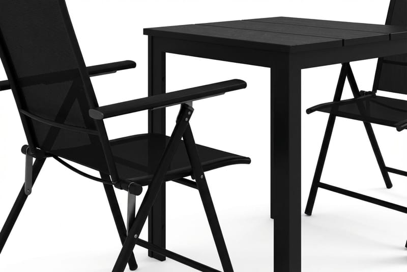 Tunis utomhus caféset 70x70 cm med 2 Sanna positionsstolar - Svart/Svart - Utemöbler - Balkong - Balkongmöbler - Balkonggrupp & balkongset