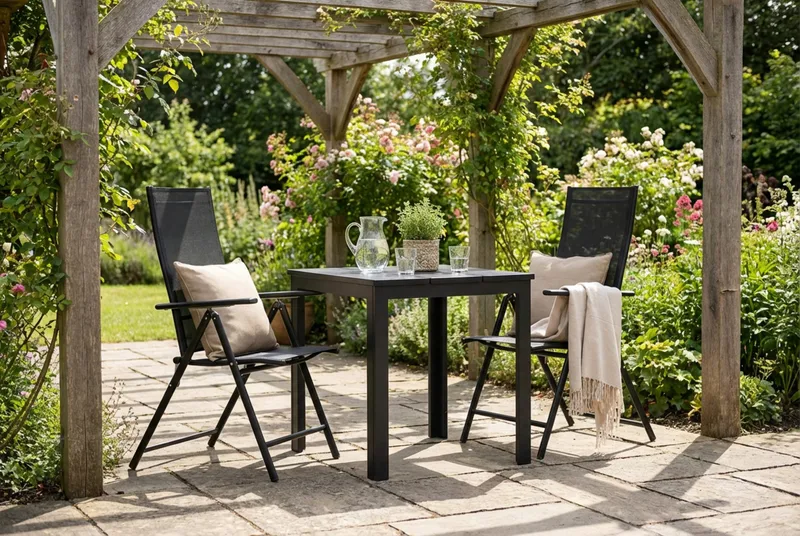 Tunis utomhus caféset 70x70 cm med 2 Sanna positionsstolar - Svart/Svart - Utemöbler - Balkong - Balkongmöbler - Balkonggrupp & balkongset