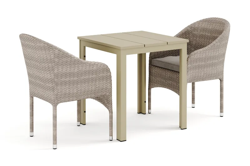 Tunis utomhus caféset 70x70 cm med 2 Thor fåtöljer - Beige/Beige - Utemöbler - Utegrupp - Matgrupp utomhus