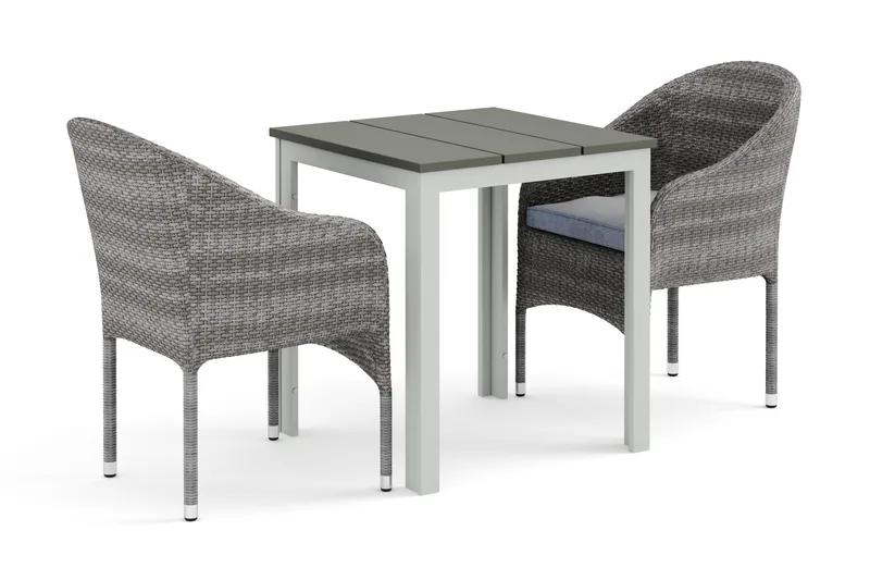 Tunis utomhus caféset 70x70 cm med 2 Thor fåtöljer, Vit/Grå