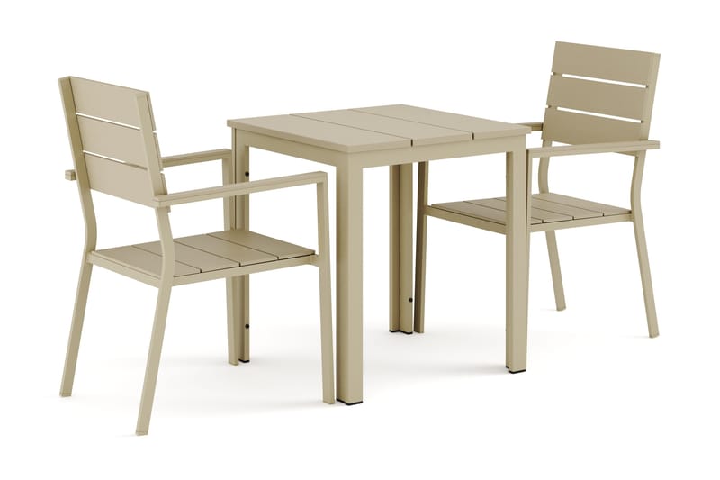 Tunis utomhus caféset 70x70 cm med 2 Tunis stapelstolar - Beige/Beige - Utemöbler - Utegrupp - Matgrupp utomhus