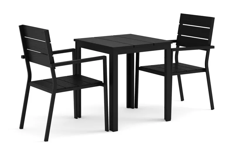 Tunis utomhus caféset 70x70 cm med 2 Tunis stapelstolar - Svart/Svart - Utemöbler - Utegrupp - Matgrupp utomhus