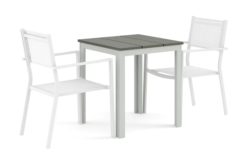 Tunis utomhus caféset 70x70 cm med 2 Tunis stapelstolar - Vit/Grå - Utemöbler - Utegrupp - Matgrupp utomhus
