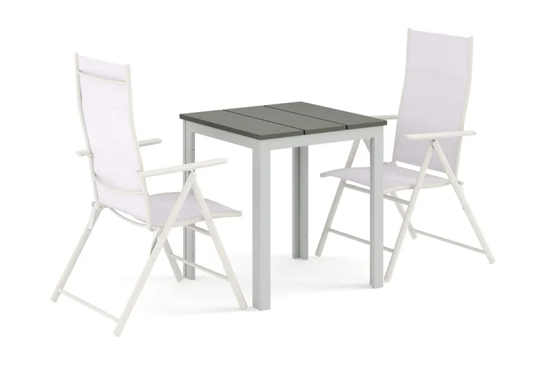 Tunis utomhus caféset 70x70 cm med 2 positionsstolar - Vit/Grå - Utemöbler - Utegrupp - Matgrupp utomhus