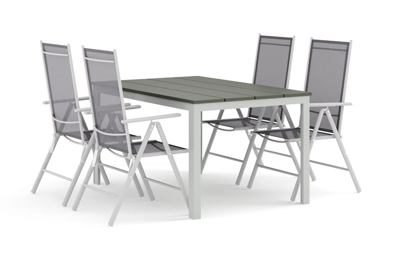 Tunis utomhus matgrupp 140x90 cm med 4 Maggie positionsstolar - Vit/Grå - Utemöbler - Utegrupp - Matgrupp utomhus