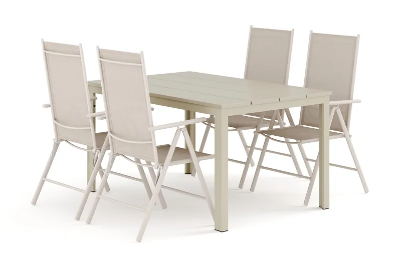 Tunis utomhus matgrupp 140x90 cm med 4 Maggie positionsstolar - Beige/Beige - Utemöbler - Utegrupp - Matgrupp utomhus