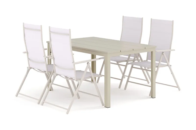 Tunis utomhus matgrupp 140x90 cm med 4 Sanna positionsstolar - Beige/Beige - Utemöbler - Utegrupp - Matgrupp utomhus