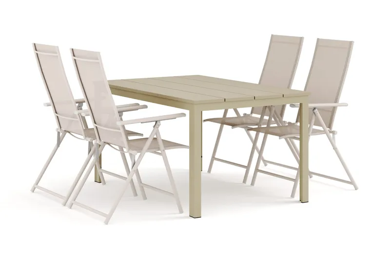 Tunis utomhus matgrupp 140x90 cm med 4 Sanna positionsstolar - Beige/Beige - Utemöbler - Utegrupp - Matgrupp utomhus