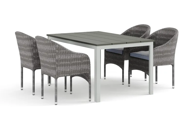 Tunis utomhus matgrupp 140x90 cm med 4 Thor fåtöljer - Vit/Grå - Utemöbler - Utegrupp - Matgrupp utomhus
