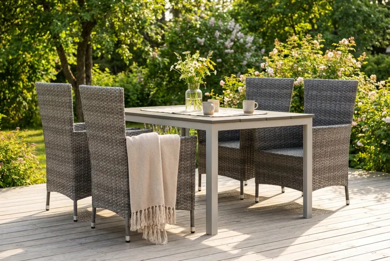 Tunis utomhus matgrupp 140x90 cm med 4 Thor utefåtöljer - Vit/Grå - Utemöbler - Utegrupp - Matgrupp utomhus