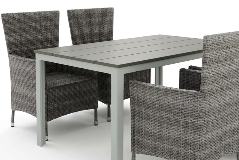 Tunis utomhus matgrupp 140x90 cm med 4 Thor utefåtöljer - Vit/Grå - Utemöbler - Utegrupp - Matgrupp utomhus