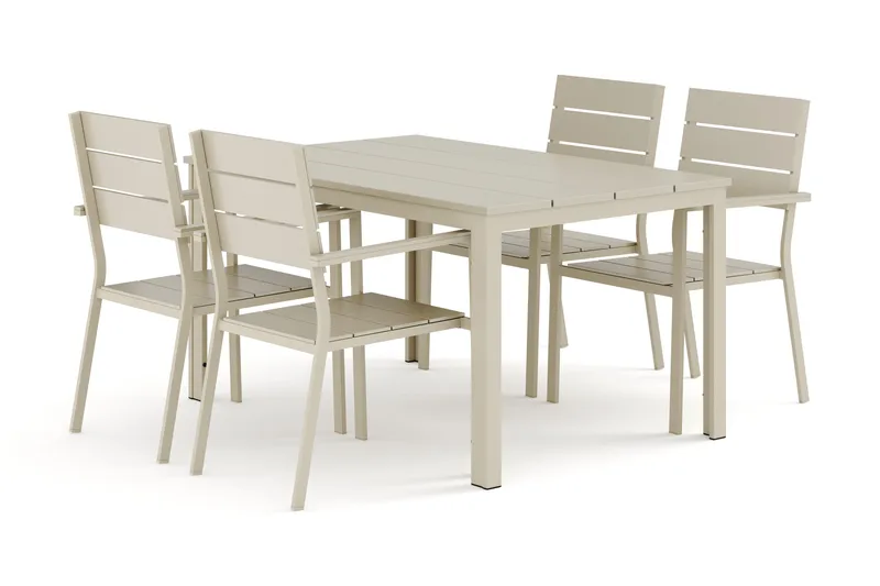 Tunis utomhus matgrupp 140x90 cm med 4 Tunis stapelstolar - Beige/Beige - Utemöbler - Utegrupp - Matgrupp utomhus