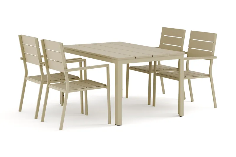 Tunis utomhus matgrupp 140x90 cm med 4 Tunis stapelstolar - Beige/Beige - Utemöbler - Utegrupp - Matgrupp utomhus