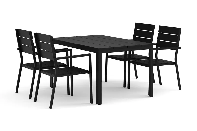 Tunis utomhus matgrupp 140x90 cm med 4 Tunis stapelstolar - Svart/Svart - Utemöbler - Utegrupp - Matgrupp utomhus