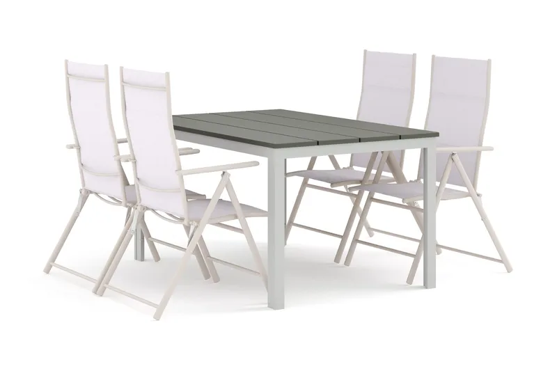 Tunis utomhus matgrupp 140x90 cm med 4 positionsstolar - Vit/Grå - Utemöbler - Utegrupp - Matgrupp utomhus