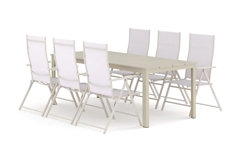 Tunis utomhus matgrupp 205x90 cm med 6 Sanna positionsstolar - Beige/Beige - Utemöbler - Utegrupp - Matgrupp utomhus