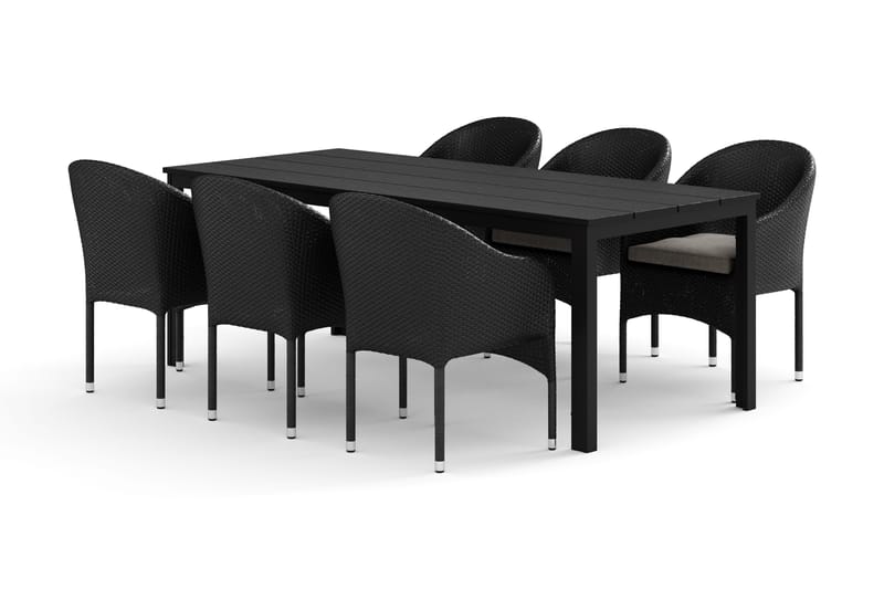 Tunis utomhus matgrupp 205x90 cm med 6 Thor fåtöljer - Svart/Svart - Utemöbler - Utegrupp - Matgrupp utomhus