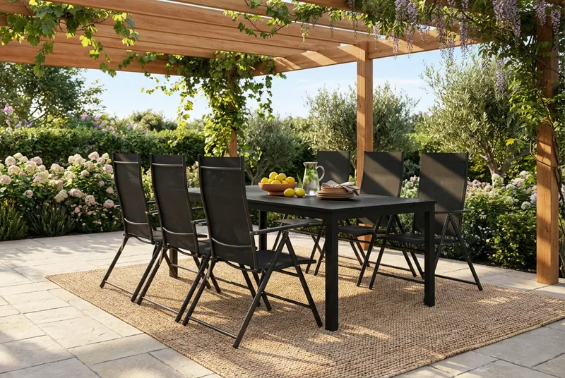 Tunis utomhus matgrupp 205x90 cm med 6 positionsstolar - Svart/Svart - Utemöbler - Utegrupp - Matgrupp utomhus