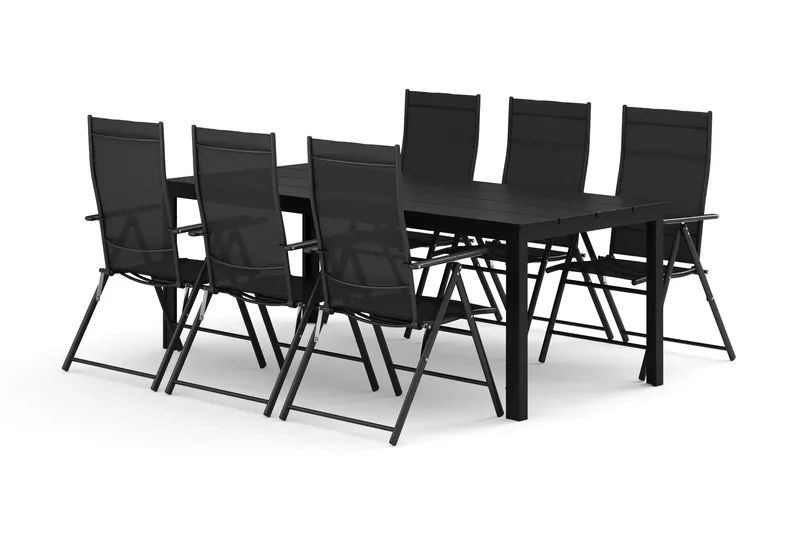 Tunis utomhus matgrupp 205x90 cm med 6 positionsstolar - Svart/Svart - Utemöbler - Utegrupp - Matgrupp utomhus