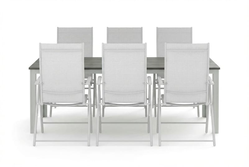 Tunis utomhus matgrupp 205x90 cm med 6 positionsstolar - Vit/Grå - Utemöbler - Utegrupp - Matgrupp utomhus