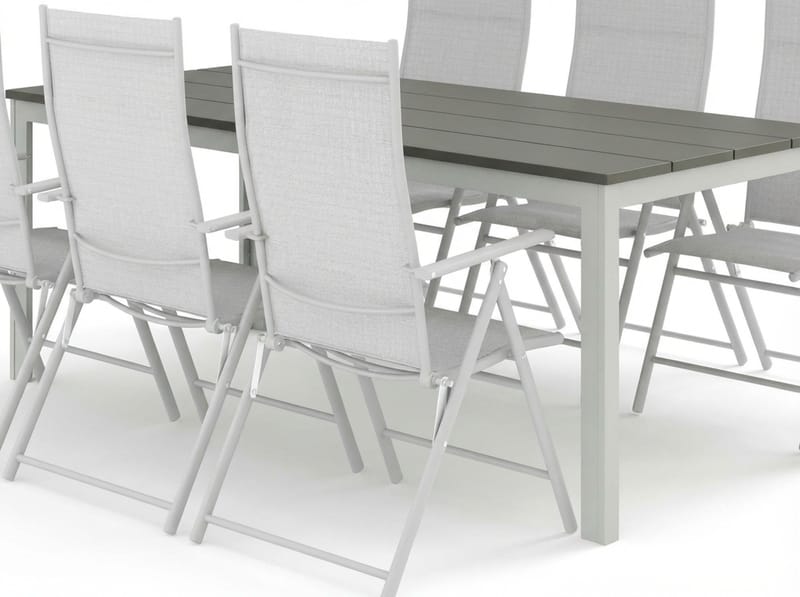 Tunis utomhus matgrupp 205x90 cm med 6 positionsstolar - Vit/Grå - Utemöbler - Utegrupp - Matgrupp utomhus