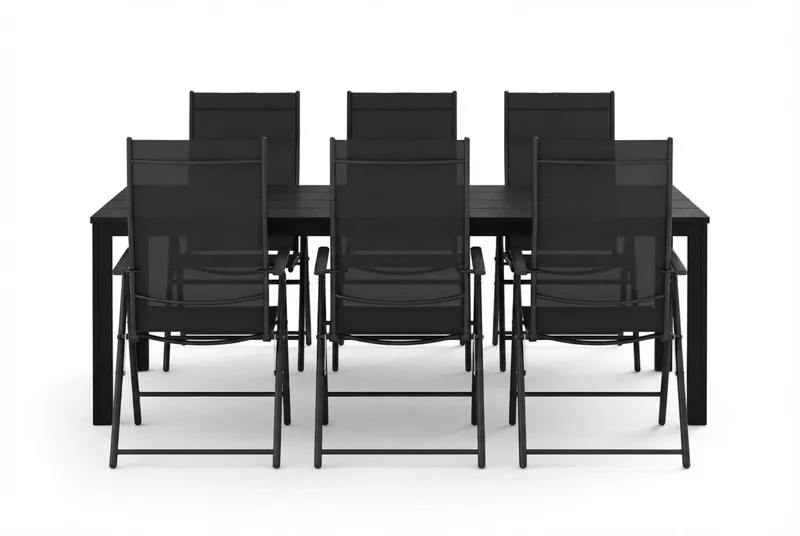 Tunis utomhus matgrupp 205x90 cm med 6 positionsstolar - Svart/Svart - Utemöbler - Utegrupp - Matgrupp utomhus